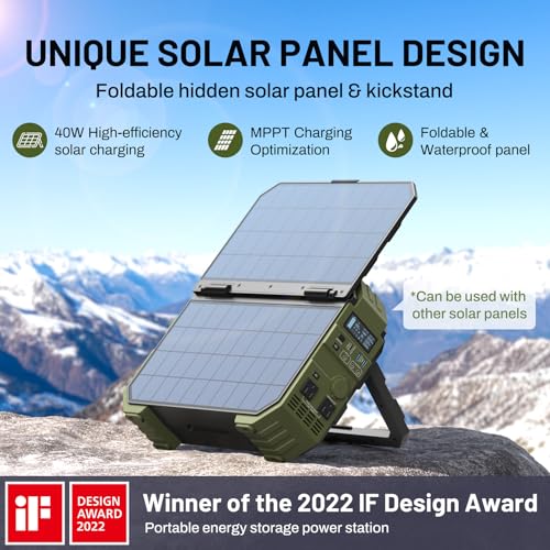 BROWEY 1600W (3200W Peak) Portable Power Station,1024Wh LiFePO4 Battery with Built-in Solar Panel,100W USB-C PD,Solar Generator for Camping, RV, Home Backup, Emergency (S1600 Green+120W) - style: S1600 Green+120W