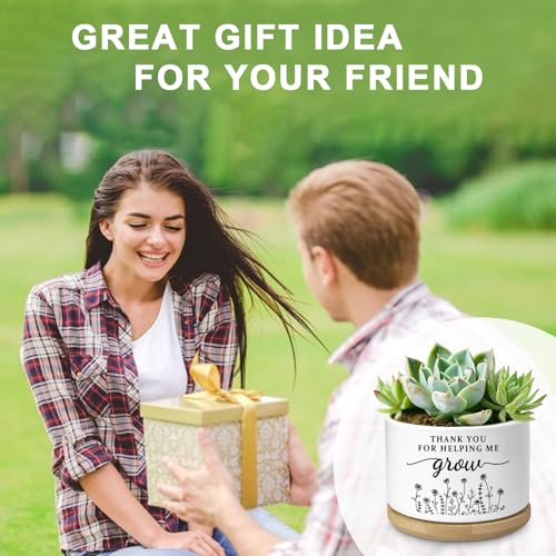 Thank You Teacher Appreciation Gift, Succulent Planter, Flower Cactus Plant Pot, Appreciation Gifts for Teachers Mom Women, Teacher Gifts Thank You for Helping Me Grow (No Plants) - color: Thank You Grow