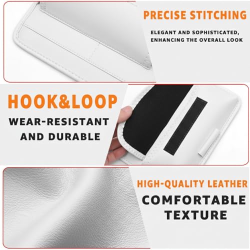 HOLDCY Car Visor Organizer – Sun Visor Storage Pouch Holder for Vehicle Truck SUV, PU Leather Auto Interior Accessories for Registration Document, Gas Card & Sunglasses, Universal Fit (White) | Keeps Registration, Cards & Sunglasses Neatly Within Reach -