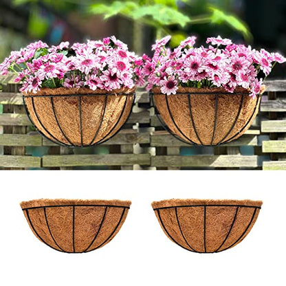 LaLaGreen Wall Hanging Planters (12 Inch, 2 Pack) Wall Mounted Flower Baskets with Coco Liner, Metal Iron Wire Plant Holder for Outdoor Window Box Herb Outside Fence Railing Deck Porch Balcony Garden