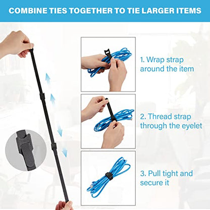 90PCS Reusable Cable Ties - 4+6+8 Inch, Heavy Duty Hook & Loop Straps in Red Green Blue, Adjustable & Multi-Purpose Fastening, Color-Coded Wire Ties for Home Office, Garage & Cable Management - color: Blue+red+green 4+6+8 In-90 Pcs