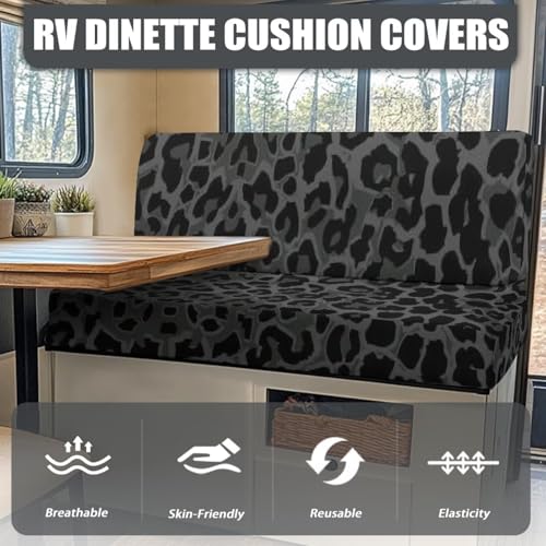 RV Dinette Cushion Covers Black Leopard Print RV Couch Covers for Sofa Bed Stretch Camper Cushion CoversBooth Set Universal Seat Covers Washable Slipcovers - color: Black Leopard Print