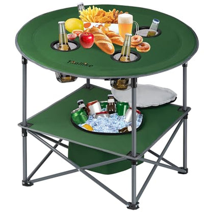 Portable Lightweight Folding Camping Table - Collapsible Foldable Picnic Camp Table with Cooler 4 Enlarged Upgraded Cup Holders and Carry Bag for Tailgating Beach BBQ RV Hiking Party Travel