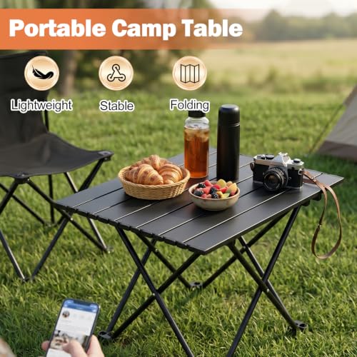 REDCAMP Portable Camping Table, Ultralight Roll Up Folding Table | 22x17’’ Beach Tbale with Storage Bag for Outdoor, Picnic, Sports, Party, Cooking, Camping, Black - size: 22"D x 16"W x 14"H