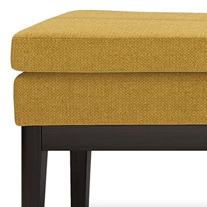 SIMPLIHOME Carlson Ottoman Bench - 45 inch Wide Upholstered Vegan Leather Rectangle Ottoman in Marigold, Mid Century Modern Bench for Bedroom, Entryway or Living Room with Padded Seat - color: Marigold, style: Ottoman Bench