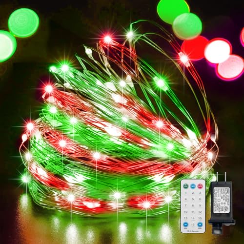 LAMPHOME Fairy Lights Plug in, 33Ft 100 LEDs Waterproof Twinkle Firefly Lights, Adaptor Included, Starry String Lights for Wedding Indoor Outdoor Christmas Patio Garden Decoration, Red and Green - color: Red Green, size: 100 Count