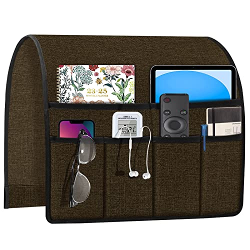 Joywell Tv Controller Holder for Couch Armchair Caddy Recliner Armrest Organizer Non Slip Sofa Arm Chair Caddie with 6 Pocket Storage for Magazine, Tablet, Phone, iPad, Dark Chocolate - color: Dark Chocolate, size: 19'' x 35''