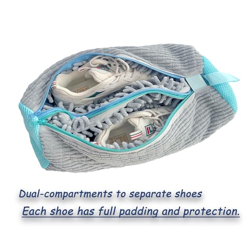 Dual Compartments Shoe Washing Machine Bag, 360° Deep Clean Laundry Bag, Reusable Shoe Bag for Washing Machine, Shoe Cleaning Bag for Sneakers Tennis Shoes Sock - color: Grey