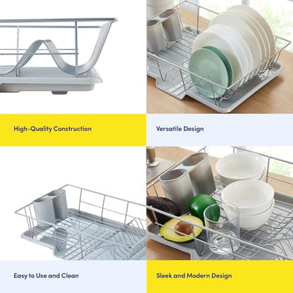 Space-Saving 3-Piece Dish Drainer Rack Set with Cutlery Holder - Maximize Kitchen Countertop Space, Silver - color: Silver