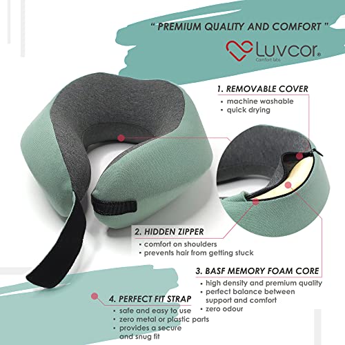 Premium Quality Memory Foam Travel Neck Pillow Bundle - Best Ergonomic Pillow for Airplane Travel, car Ride, Sleeping. Comes with Eye mask, earplugs and Storage Bag. (Imperial Green) - color: Imperial Green