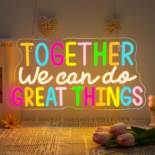 Together We Can Do Good Things Neon Sign Classroom Decor Reading Corner Light Up Classroom Bookshelf Reading Neon Signs for Wall Decor Aesthetic Library Learn LED Light Gifts for Book Lovers - color: Together Good Things