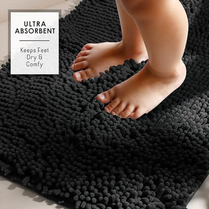 Hearth & Harbor Bathroom Rugs, Chenille Bath Mat - Machine Washable Bath Mats for Bathroom Non-Slip Backing Rubber, Quick Dry Bathroom Mat - Black Bath Rug, 26x44 - color: Black, style: 26 x 44