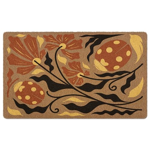Boho Floral Door Mat Doormat, Abstract Ladybug Flower Welcome Front Door Mat Indoor Outdoor Entrance, Abstract Minimalist Floral Artificial Coir Doormats Rugs for Porch Entryway Decor 30x17in - color: Floral-18