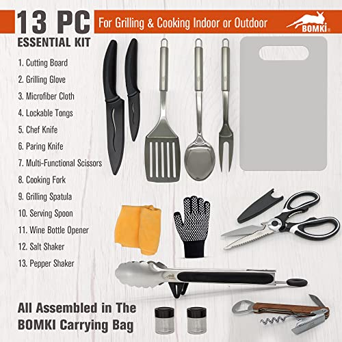 BOMKI Grilling & Camping Cooking Utensils Set - BBQ & Camping Kitchen Set with Case - style: Blue Lite