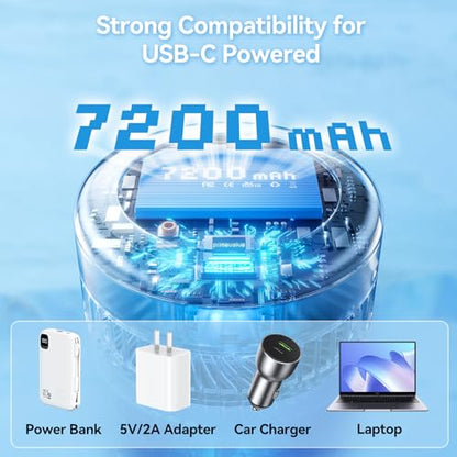 Portable Oscillating Rechargeable Fan, Battery Operated with 4 Speed Settings & Remote Control, Desk Travel Fan for Sleeping, Camping, Cruise, RV - White 8" USB C - color: White-7200mAh