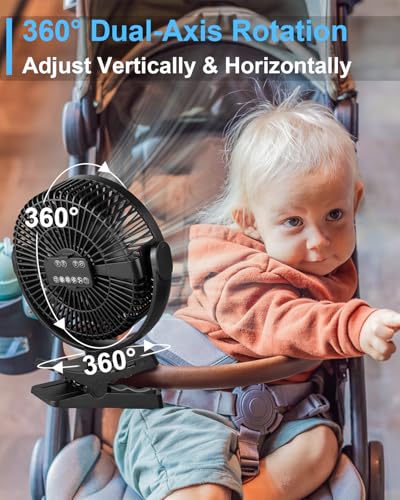 Clip On Fan 8 Inch, 12000mah Rechargeable Battery Powered Portable Fans With Remote Control, Lights, 5 Speeds, Timer, Strong Clamp USB Clip Fan for Bed, Stroller, Desk, Golf Cart, Tent, Treadmill - size: 8 Inch
