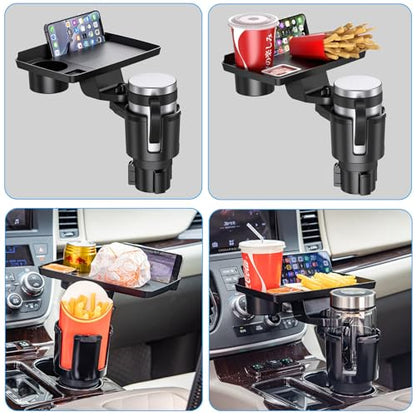 Cup Holder Tray, Detachable 360° Rotatable w/Phone Mount, Fits 2.6‑3.9 Inch | Car Cup Holder Long Road Trip Essentials Travel Patrol Accessories Drink Holder Organizer for Semi Truck Rv - color: Tray& CupHolder