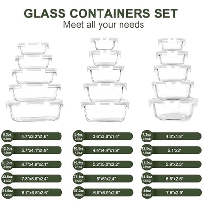 KOMUEE 30 Pieces Glass Food Storage Containers Set, Glass Meal Prep Containers Set with Snap Locking Lids, Airtight Glass lunch Containers, Microwave, Oven, Freezer & Dishwasher,White - color: White