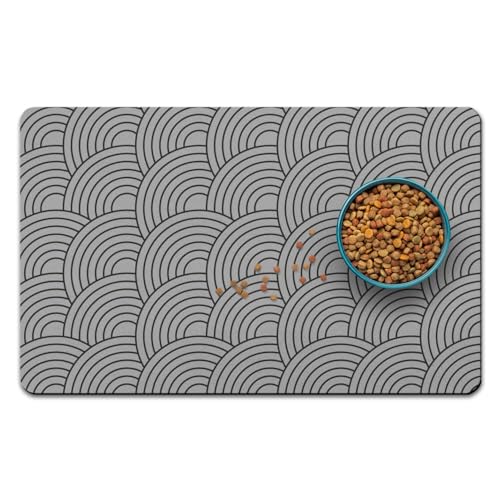 Dog Food Mat for Floors, Absorbent and Quick-Drying Pet Cat Food Mat,Anti-Fouling and Easy-to-Clean Pet Feeding Mat,Dog Bowl Mats for Messy Drinking Water Bowls.17x32inch Boho Style - color: 01-Light Grey, size: 17x32 inch