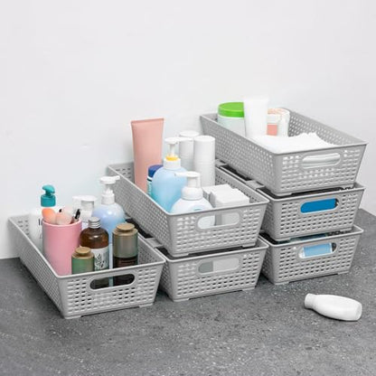 Tiawudi Stackable Woven Plastic Basket, Storage Bins for Cabinet, Closet, Shelf, Under Sink and Countertop, Pantry Organizer Bins, 6 Pack - color: Gray
