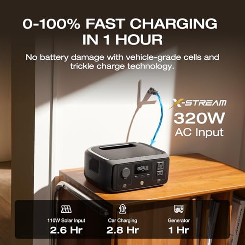 EF ECOFLOW Portable Power Station RIVER 3, 245Wh LiFePO4 Battery Power Station, 1Hr Fast Charging, 300W/X-Boost 600W Solar Generator for Outdoor/Camping/RVs/Home Use (Solar Panel Optional) - style: RIVER 3 Power Station
