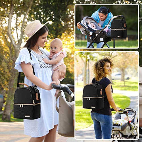 Breastmilk Cooler Bag with Ice Pack Fits 6 Baby Bottles up to 9 Ounce, Breast Milk Pump Cooler Bag with Shoulder Strap for Nursing Mom Daycare, Work, Travel- Black - color: Black