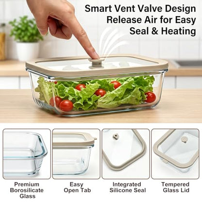 2 Pack 50 oz Large Glass Food Storage Containers with Lids,6.2 Cups Airtight Meal Prep Containers, Non-Toxic Glass Containers for Vegetables, Fruits, Microwave, Dishwasher - size: 50oz