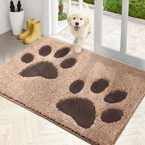 PURRUGS Dirt Trapping Door Mat 32" x 47", Non-Skid/Slip Machine Washable Microfiber Entryway Rug, Dog Doormat, Super Absorbent Welcome Mat for Muddy Wet Shoes and Paws, Beige - color: Beige, size: 32" X 47"