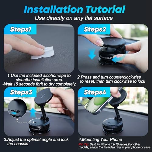Car Phone Mount [108 LBS Strongest Suction & 3600 gf Strongest Magnetic] 360° Adjustable Magnetic Car Phone Holder for Car/Mirror/Smooth Surface,iPhone 17 Pro Max 16 15 14 Plus
