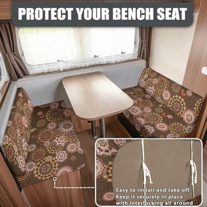 RV Dinette Cushion Covers Booth Set Including 1 Bench and 1 Backrest Cover, Brown Bohemia Flower Camper Cushion Covers for RV Camper Sofa - color: Bohemia Flower - Brown