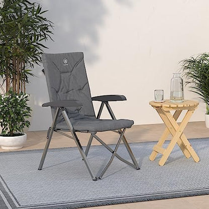 EVER ADVANCED Folding Padded Camping Chair 4 Positon Adjustable Recliner with High Back Support Portable for Adults, 300lbs Weight Capacity, Grey - color: Grey