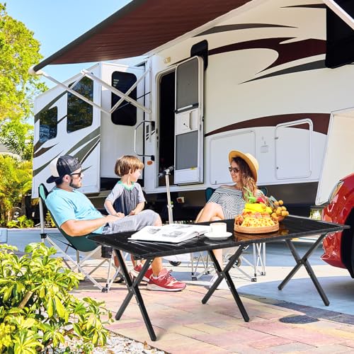 Suzile 2 Pack 4FT Folding Camping Table, Roll Up Portable Camp Table with Carry Bag, Low Collapsible Lightweight Aluminum Outdoor for Camping, Picnic, Beach, Patio, Kitchen(Black) - color: Black