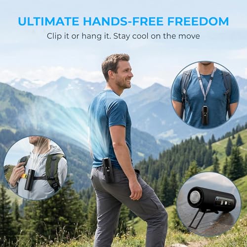 Portable Handheld Fan with Ice Cooling Plate, 3 in 1 Mini Personal Fan with Light & Clip, 5 Speed Rechargeable Fan with LED Display & Hidden Stand, Hands Free Camping Fan for Travel, Desk (Black) - color: F9A-B