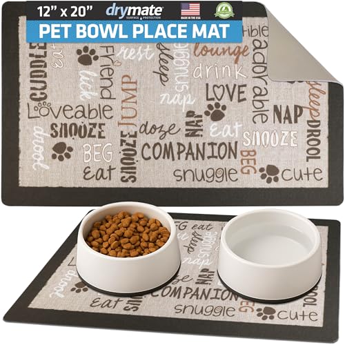 Drymate Pet Bowl Placemat, Dog & Cat Food Feeding Mats, 12x20, Linen Tan | Absorbent Fabric, Waterproof Backing, Slip-Resistant, Machine Washable, Contains Spills & Mess, Protects Floors, USA Made - color: Linen Tan, size: 20"L x 12"W