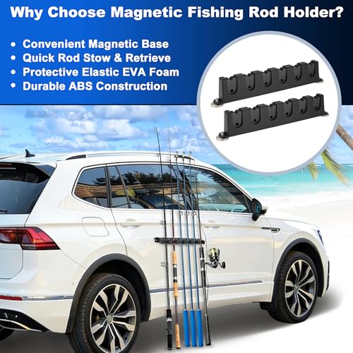 2X Magnetic Fishing Rod Holder, Magnetic Fishing Pole Storage Rack for Car Boat Truck Pickup Bed Wall Garage Door, W/ EVA Foam, Horizontally