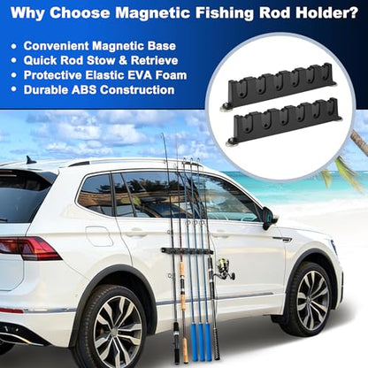 2X Magnetic Fishing Rod Holder, Magnetic Fishing Pole Storage Rack for Car Boat Truck Pickup Bed Wall Garage Door, W/ EVA Foam, Horizontally