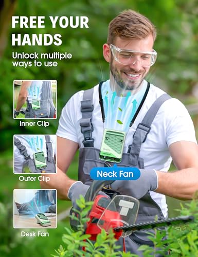 Grelife AI Portable Waist Fan Rechargeable,10000mAh LED Clip Fan,5 Speed 10000RPM 33ft/s Airflow,40H Runtime Hands-Free Neck Fan,Personal Wearable Cooling Fan for Outdoor,Camping,Jobsite,Travel(Green) - color: Obsidian Black