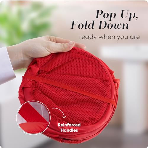 Handy Laundry Collapsible Mesh Pop Up Laundry Hamper with Side Pocket – Breathable, Space-Saving, Durable Basket for Clothes, Toys, Travel & Storage, 14 x 13 x 24 in, Red - color: Red