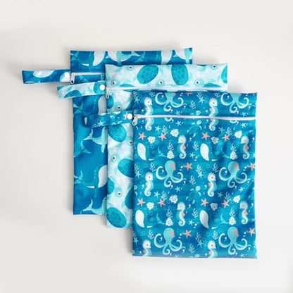 Happy Flute 3 Set Wet Bag Storage Bag Zipper Waterproof Washable | Travel Bags, Beach, Pool, Gym Bag for Cloth Diaper, Swimsuits & Wet Clothes for Baby,11.8x15.7inch - color: YMX002-S14