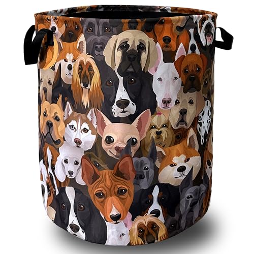 Cute Dogs Different Dog Laundry Basket Foldable With Handles Tote Bag Oxford Cloth Funny Animal Laundry Hamper Clothes Storage Bucket Toy Organizer 18.9"x16.5" For Bathroom/Laundry/Bedroom - color: Colorful Cartoon Dogs Animal Dog