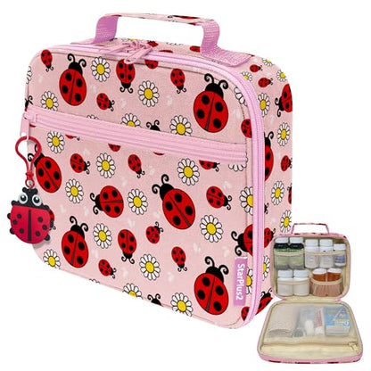 Medium Travel Pill Bottle Organizer, Child Medicine Bag with Zipper Toy, Carrier for Kids Medications and Medical Supplies - Lady Bugs - color: - M Kid Lady Bugs
