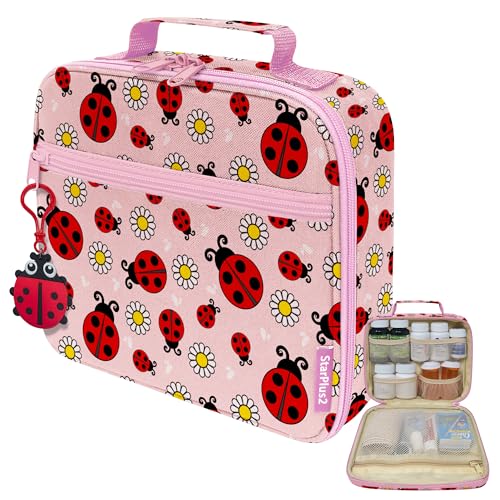 Medium Travel Pill Bottle Organizer, Child Medicine Bag with Zipper Toy, Carrier for Kids Medications and Medical Supplies - Lady Bugs - color: - M Kid Lady Bugs