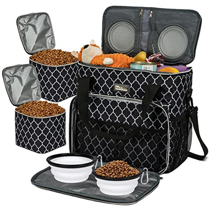 BAGLHER Dog Travel Bag, Pet Travel Bag (ALL Pet Travel Supplies), With 2 Pet Food Containers and 2 Collapsible Silicone Bowls; Essential Kits for Travel DLblack - color: DLblack, size: Medium