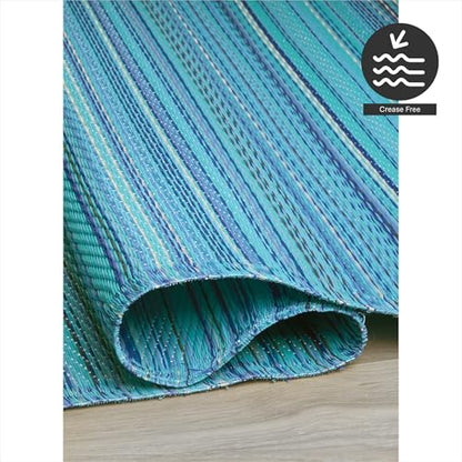 FH Home Outdoor Rug - Waterproof, Fade Resistant, Reversible - Premium Recycled Plastic - Striped - Large Patio, Deck, Sunroom, Camping, RV - Havana - Turquoise Crease Free - 6 x 9 ft - color: Havana - Turquoise, size: 6' x 9' (Rectangular)