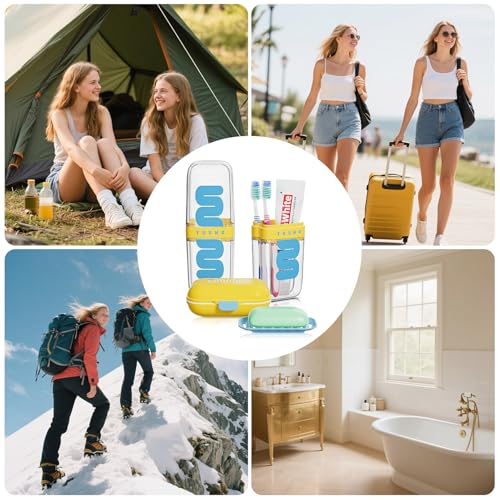 VITVITI Travel Soap Case Container, Portable Toothbrush Travel Case Dish Tray, 7.88 Inch Toothpaste Traveling Toothbrush Holder Set with Cover for Trip/Bathroom/Camping, Yellow - color: Yellow