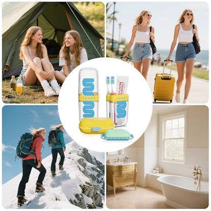VITVITI Travel Soap Case Container, Portable Toothbrush Travel Case Dish Tray, 7.88 Inch Toothpaste Traveling Toothbrush Holder Set with Cover for Trip/Bathroom/Camping, Yellow - color: Yellow