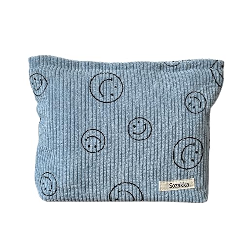Cosmetic Bags for Women - Corduroy Cosmetic Bag Aesthetic Women Handbags Purses Smile Dots Makeup Organizer Storage Makeup Bag Girls Case Bags (A-Blue) - color: A-Blue