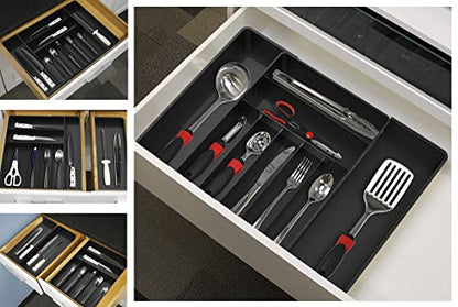 Simple Houseware Expandable Kitchen Drawer Flatware Organizer, Black – Adjustable Cutlery Tray with 9 Compartments for Utensils and Silverware - color: Black