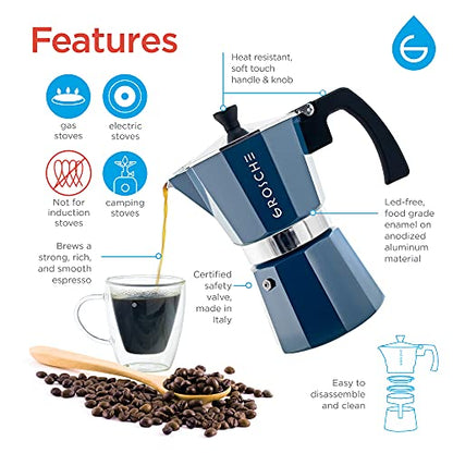 GROSCHE Milano Stovetop Espresso Maker Moka Pot 3 espresso Cup - 5 oz, Blue -Moka Espresso Coffee Maker Stove top coffee maker Moka Italian espresso greca coffee maker brewer percolator - color: Blue, size: 3 espresso cups