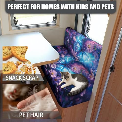 Butterfly Daisy Galaxy Pattern RV Dinette Cushion Covers with Pillowcase, 3 Pcs Breathable Camper Cushion Slipcover Replacement Non-Slip Furniture Protector for RV Camper Bench - color: Butterfly Daisy Galaxy